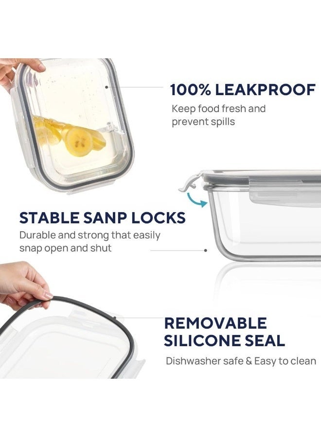 3‑Piece Glass Meal Prep Container Set – 35 oz 1/2/3‑Compartment Lunch Boxes with Airtight Lids | Oven, Freezer & Microwave Safe, Leak‑Proof Portion Control - Image 3